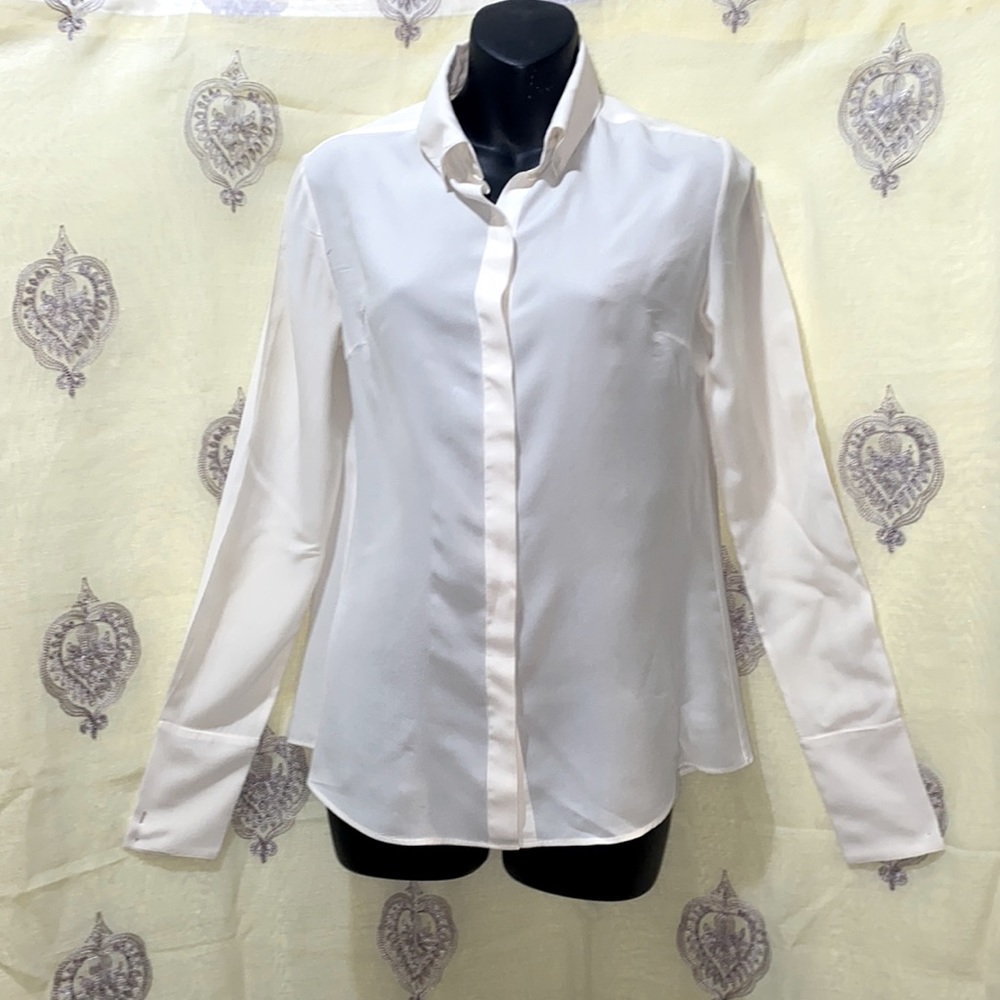 SILK MARISSA WEBB CREAM LONG SLEEVE HIDDEN BUTTON-DOWN BLOUSE SZ 4